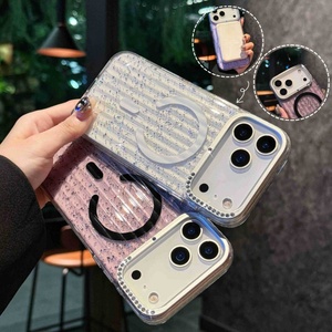 Luxury glitter stripe crystal transparent magnetic phone case for iPhone 17 pro max 16 15 clear shockproof back <b>cover</b> - Product Image 1