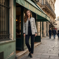 Nouvelle Veste Femme Style 2026 - Blouson Côtelé Noir et Blanc - Manteau Élégant à Volants