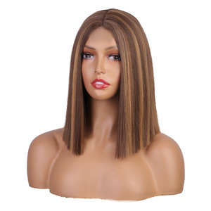 Pelucas Sintéticas con Frente de Encaje Pequeño, Cabello Lacio Rubio, Estilo Bob <span class=keywords><strong>Corto</strong></span>, Pelucas de Encaje sin Pegamento - Product Image 5