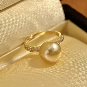Just round light luxury 18k gold diamond Nanyang gold Zhuhai water pearl ring everything simple temperament for women wear rings