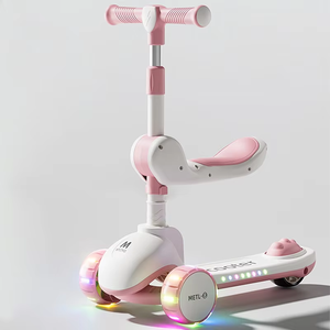 3-In-1 Opvouwbare Kick Scooter 1-6 Jaar Oud Sit Ride Lichtgewicht 3-wielige Veiligheidsrem Jongens Meisjes Peuter <span class=keywords><strong>Kids</strong></span> Scooter Buiten Spelen - Product Image 2
