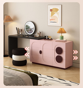 Table de maquillage en bois de style italien avec tiroirs, personnalisable en blanc et noir, table de maquillage de luxe pour filles avec miroir - Product Image 3
