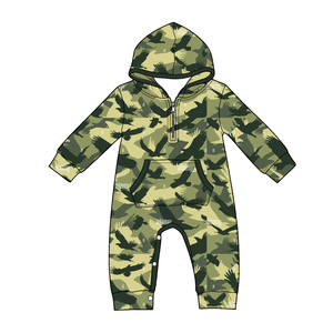 Vêtements pour enfants camouflage chasse personnalisé motif élan, barboteuse à capuche zippée pour bébés garçons, nouveaux designs, vente en gros, boutique, vêtements pour nouveau-nés frères - Product Image 3