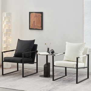 Fauteuil simple de style nordique avec structure en fer et rembourrage en mousse, chaise de salon - Product Image 2