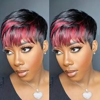 Perruque courte de style pixie pour femmes noires, couleur noire et blonde, coupe de cheveux courte en couches, perruque sans colle avec frange