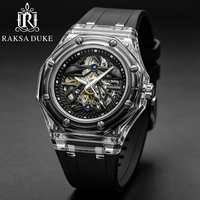 RAKSA DUKE Reloj Automático para Hombre, Esqueleto Transparente, Correa de Silicona, Resistente al Agua 3ATM