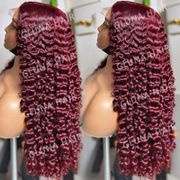 Perruque bouclée ondulée profonde 99J bordeaux birmane de 30 à 40 pouces, perruques en dentelle HD 13x6, cheveux humains, densité 250, sans colle, pour femmes, vente en gros