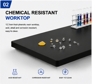Table <span class=keywords><strong>de</strong></span> travail d'islande en acier et bois SEFA8 pour laboratoire, résistante aux produits chimiques, avec plateau en époxy pour laboratoires <span class=keywords><strong>de</strong></span> chimie et <span class=keywords><strong>de</strong></span> physique - Product Image 5