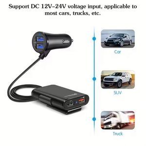 ที่ชาร์จในรถยนต์ 35W 4 พอร์ต USB 8A QC3.0 สายต่อ 1.8 ม. สำหรับที่นั่งด้านหน้าและด้านหลัง ชาร์จเร็วสำหรับโทรศัพท์มือถือในรถยนต์ - Product Image 5