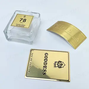 2024 diseño caliente 24K oro Metal transferencia Logo pegatinas con calcomanías adhesivas 3D etiqueta en relieve botella de aluminio pegatina de Metal
