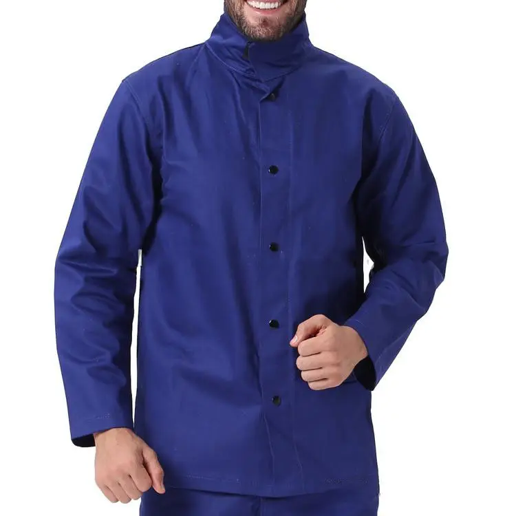 11オンス。青い難燃性綿工業用ユニフォーム溶接スーツ安全カバーオール