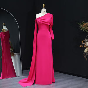 Sharon Said SF074エレガントなフクシアワンショルダーイブニングドレスケープウェディングフォーマルパーティーガウンプロムゴーズゲスト付き - Product Image 2