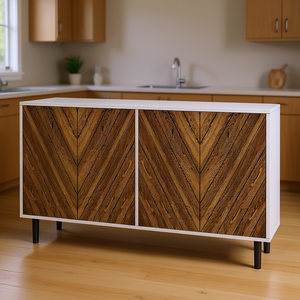 Adjustable Shelves Brown <b>Sideboard</b> Cabinet 4 Chevron Doors <b>Kitchen</b> Hutch Modern Design Home Furniture - Product Image 2