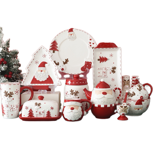 Bắc Âu Khâu Santa Claus Dập Nổi Dùng Một Lần Phương Tây Gốm Bộ Bát Đĩa Phẳng Cốc Kín Gia Vị Jar Cho Nhà Sử Dụng - Product Image 1