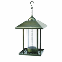 Mangeoire à oiseaux carrée avec tube à graines transparent en plastique/PVC, base à chaîne pour suspension au toit, plateau, décoration extérieure pour jardin et cour, style antique