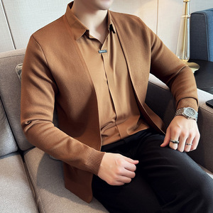 Cardigan en tricot pour <span class=keywords><strong>homme</strong></span> en viscose, confortable <span class=keywords><strong>et</strong></span> élégant, <span class=keywords><strong>col</strong></span> en <span class=keywords><strong>V</strong></span>, style deux-pièces, idéal pour l'automne <span class=keywords><strong>et</strong></span> les banquets - Product Image 6