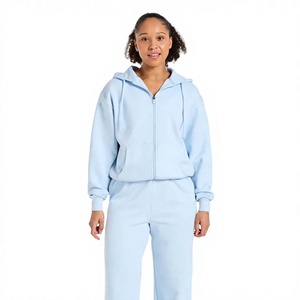 High Quality Vintage Custom Women Oversized <b>Zip</b>-<b>Up</b> Embroidered Floral Knitted Hoodie Organic Cotton Fleece <b>Crop</b> Top - Product Image 1