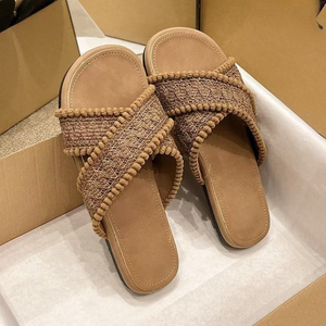 2026 New Flat Designer Women's Crossed Open Toe Flip-Flops <b>Soft</b> Bottom Cloth Casual <b>Shoes</b> Fashion Trend Printed Wholesale - Product Image 4