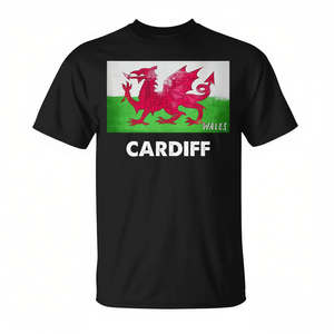 T-shirt de Cardiff, Pays de Galles, motif drapeau du Red Dragon, en coton imprimé, cadeau culturel, vêtement - Product Image 2