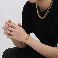 Ensemble de bijoux chaîne de vélo en acier inoxydable, style Hiphop Biker, tendance pour hommes, bracelet, bague, collier, accessoires, vente en gros