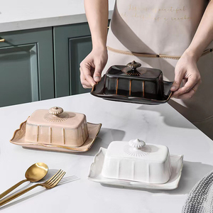 <span class=keywords><strong>Beurrier</strong></span> en céramique vintage avec couvercle, récipient <span class=keywords><strong>à</strong></span> beurre avec poignée - Product Image 1