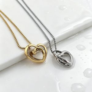 yunnique Heart Pendant <b>Necklace</b> Stainless Steel Gold Silver Double <b>Ring</b> Heart Shape For Couple Gift Jewelry - Product Image 2