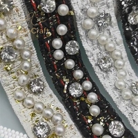 Ruban de dentelle brillant en polyester fait main de 25 mm de large avec perles coréennes pour bordure de robe, vêtements, cheveux et col