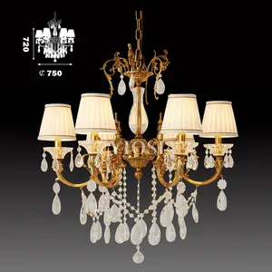 Trung Đông 6 Ánh Sáng Pháp Phong Cách Đồng Thau Với Chandelier Brass Chandelier Với Vải Shades