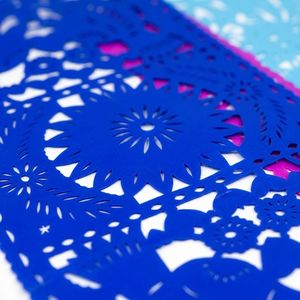 Caminos de Mesa de Papel Picado, Decoración para Pastel, Rosa, Azul, Turquesa, Decoración Mexicana para Fiesta, Tela de 20 x 39 Pulgadas para Decoración de Mesa de Fiesta - Product Image 6