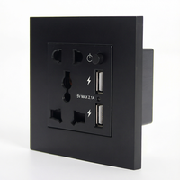 Prise murale noire YUHE UK 13A avec USB Type-C Charge Rapide 18W, 14 prises, interrupteur mural, contrôle via application EWeLink, style traditionnel et moderne