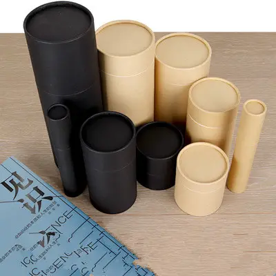 カスタマイズ可能なカラーロゴ良質円筒形ロングクラフト生分解性ラッピングブラックチューブ包装