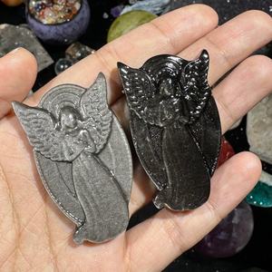 Escultura de Ángel de Obsidiana Plateada Única al por Mayor, Tallada en Piedra Natural, Regalo Festivo, Adorno de Escritorio, Encantadora Decoración para el Hogar y la Oficina - Product Image 3
