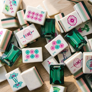 Green Water-Cut Diamond American Mini Hand-Shuffled Four-Layer Colorblock Acrylic Portable Mahjong Tiles Casual <b>Entertainment</b> - Product Image 1