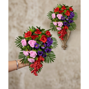 Ramo de Rosas Artificiales Rojas y Rosadas, Guirnaldas Decorativas y Arreglos Florales para Colgar en la Pared, Decoración para el Hogar y Bodas - Product Image 4