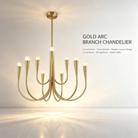 Lustre moderne en or avec bras courbés, luminaire suspendu à 9 lumières pour salon, décoration de villa