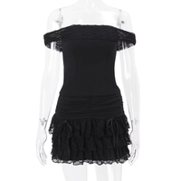 Ensemble 2 pièces short et haut court moulant plissé uni à col en V, sans bretelles, épaules dénudées, bordure en dentelle, style sexy et doux, collection 2026