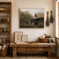 SEQIAO Tableau sur toile imprimé avec cadre en bois vert vintage, motif lapins, décoration d'intérieur chinoise pour chambre, salle à manger, salle de bain, art mural