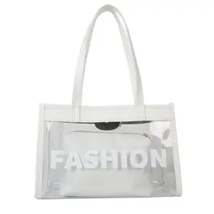 Sac de mode en PVC transparent avec poignée en cuir PU Bas fourre-tout durable pour femme