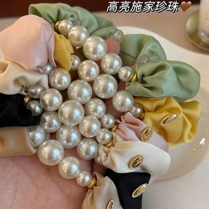 <span class=keywords><strong>PL</strong></span> оптовая продажа однотонная атласная ткань жемчужные эластичные резинки для волос аксессуары жемчужные шелковые атласные резинки для волос для женщин - Product Image 6