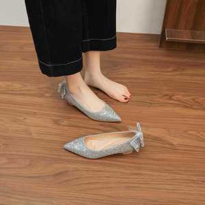 Zapatos de novia con punta en pico, brillantes, con pedrería, tacón alto, forro interior de satén, para novia. - Product Image 4