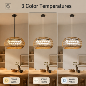 Wabi Sabi <b>Led</b> Pendant <b>Light</b> With Rattan Weaving Shade Tricolor Adjustable Height <b>For</b> Indoor Dining <b>Room</b> Restaurant - Product Image 4