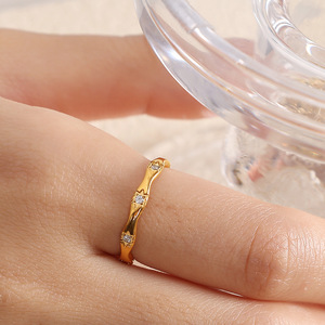 Trendy Star Pattern <b>Ring</b> Wavy Design 18K Gold Plated <b>Titanium</b> Stainless Steel <b>Ring</b> For Women - Product Image 2