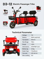 Tricycle électrique 3 places pour usage familial, 1600W, scooter électrique à 3 roues, 72V 20Ah, E-Trike, véhicule électrique pour passagers
