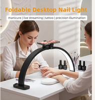 LAMWO Lampe à ongles LED UV pliable demi-lune 45W en acrylique, professionnelle pour salon, éclairage pour tatouage et support de téléphone