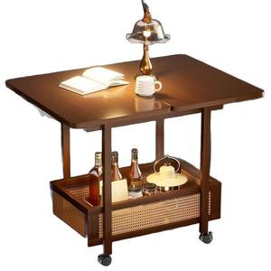 Solid Wood Mobile <b>Coffee</b> <b>Table</b> With Storage Shelf And <b>Wheels</b> For Living Room Sofa Side Cabinet - Product Image 5