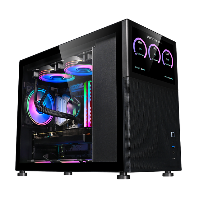 OEM Customized Computer Gaming Case Extra Screen Monitor Desktop Chassis PC Cabinet