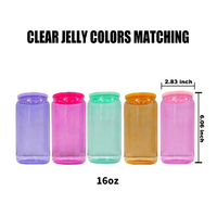 Entrepôt USA Sublimation vierge réutilisable 16oz clair couleurs mélangées transparent bonbons bière gelée verre peut avec couvercles colorés