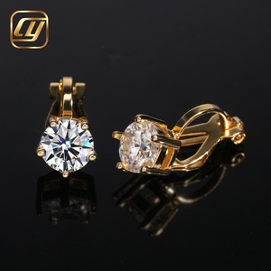 Unisex <b>Small</b> Hoop Clip Earrings 5 Prong Round Moissanite Huggie Earrings S925 <b>Silver</b> VVS Diamond <b>Small</b> Click Hoop Earring - Product Image 3