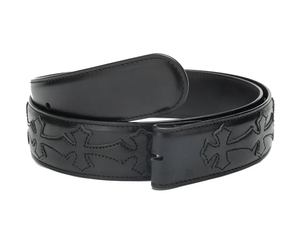 Ceinture décontractée en cuir véritable noir avec motif croix brodé, en cuir de vache, ceinture personnalisée - Product Image 1