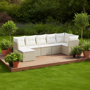 Conjunto de Sofás de Jardín, Color Beige, Ratán PE, Estructura de Acero, 6 Plazas, Muebles de Exterior, Diseño Premium - Product Image 2
